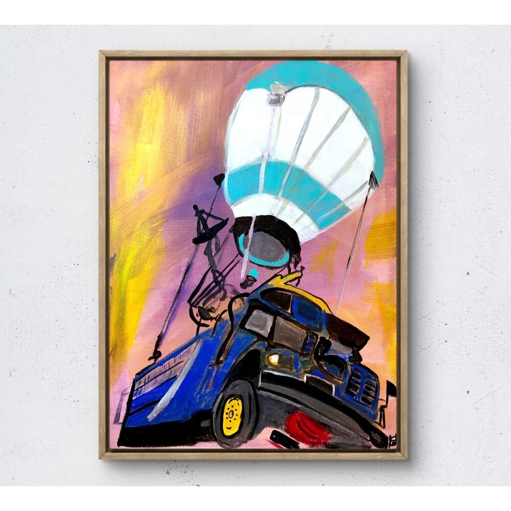 WS original battle bus painting 12X16 canvas acrylic expressionism abstract art